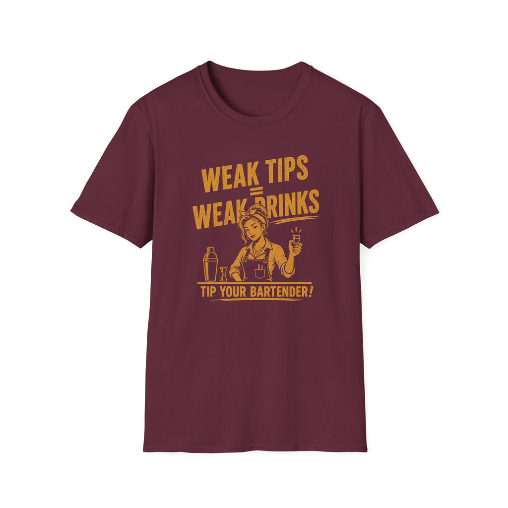 Weak Tips = Weak Drinks Tip Your Bantender! (Female Bartender) T-shirt