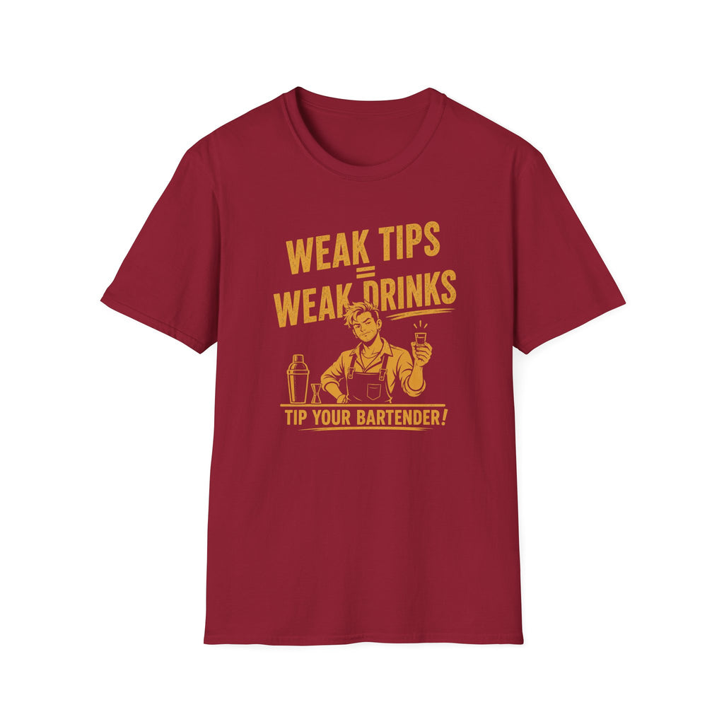 Weak Tips = Weak Drinks Tip Your Bantender! (Male Bartender) T-shirt