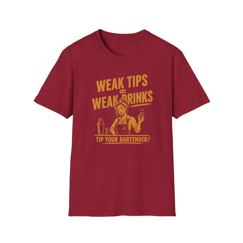 Weak Tips = Weak Drinks Tip Your Bantender! (Female Bartender) T-shirt