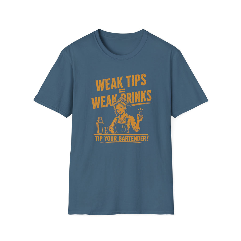 Weak Tips = Weak Drinks Tip Your Bantender! (Female Bartender) T-shirt
