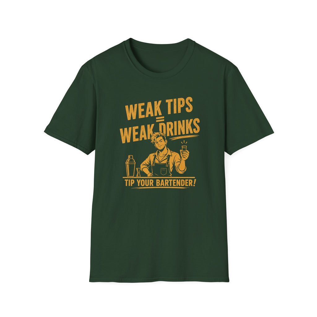 Weak Tips = Weak Drinks Tip Your Bantender! (Male Bartender) T-shirt