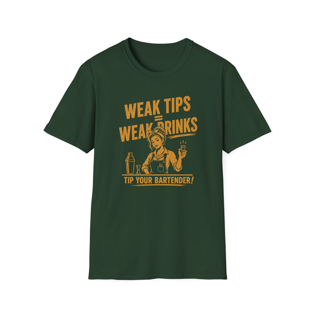 Weak Tips = Weak Drinks Tip Your Bantender! (Female Bartender) T-shirt