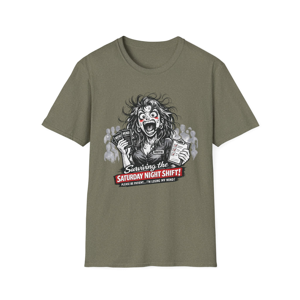Surviving The Saturday Night Shift (Female Host) T-shirt